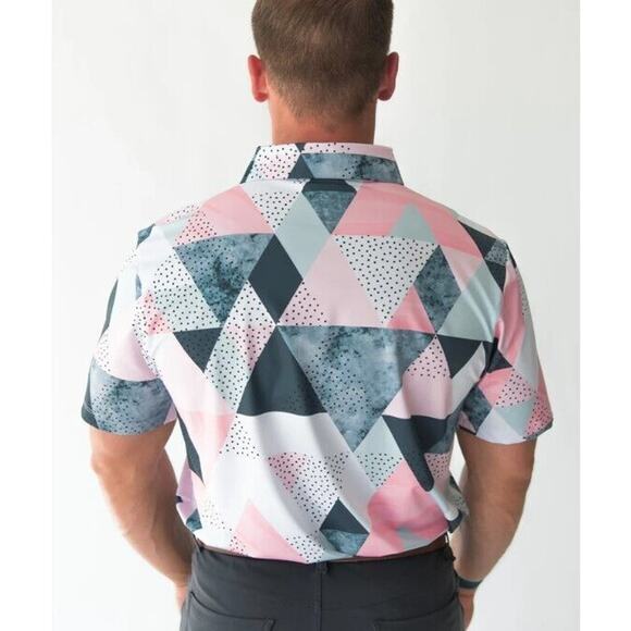 Yatta‎ Golf Polo Shirt Mens Medium Performance Stretch Abstract Geometric - Picture 14 of 14